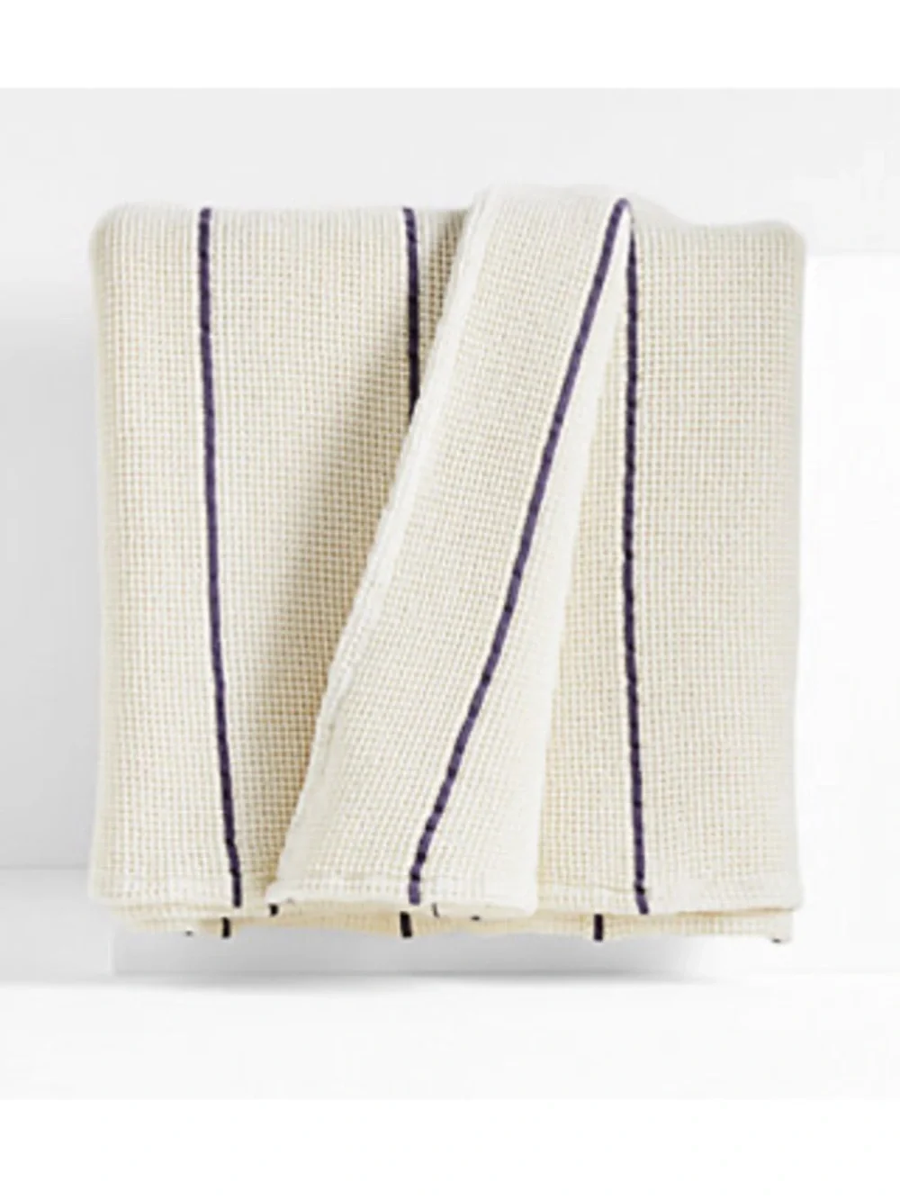 New! Crate&Barrel Organic Cotton Indigo Striped Waffle OVERSIZED Throw Blanket
